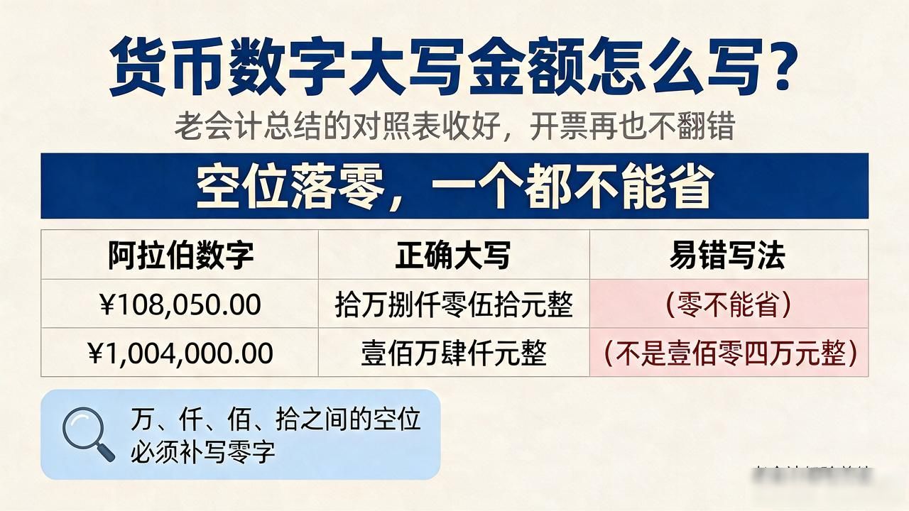 货币数字大写金额怎么写？老会计总结的对照表收好，开票再也不翻错